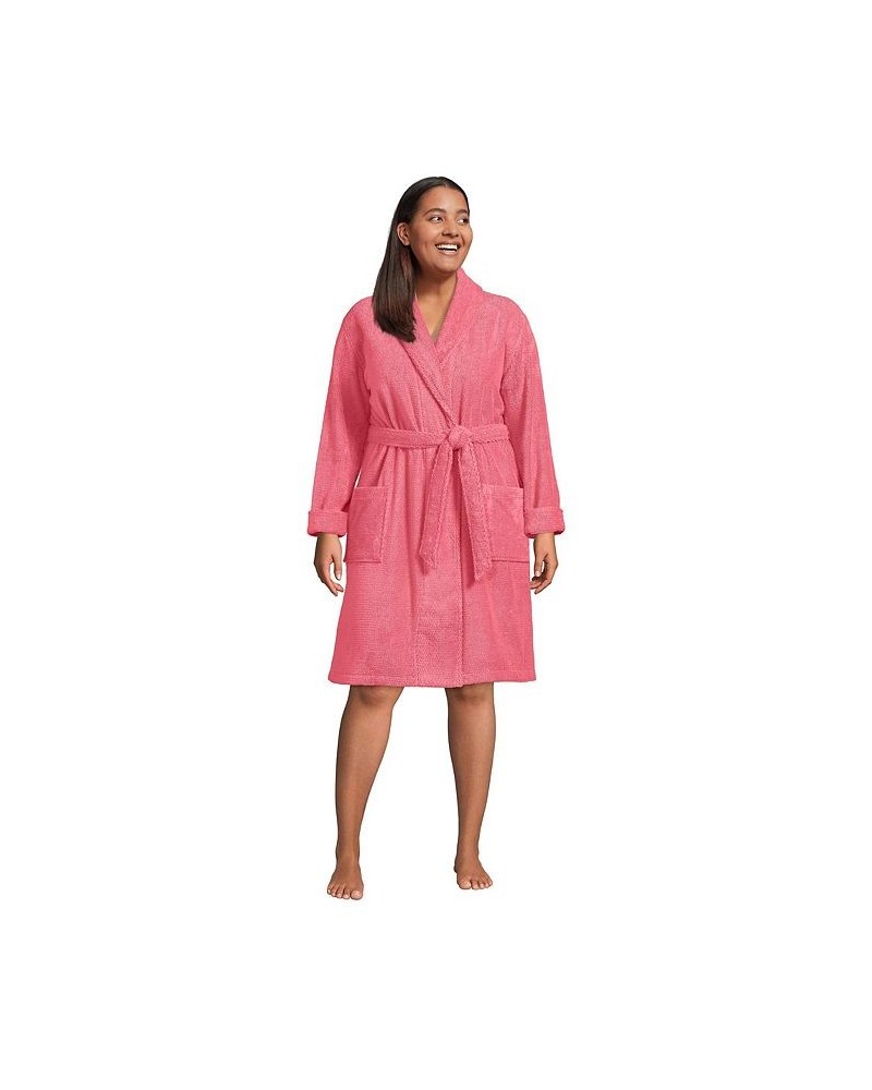 Women's Plus Size Cotton Terry Knee Length Spa Bath Robe Pink $48.98 Sleepwear