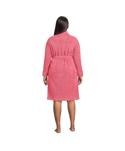 Women's Plus Size Cotton Terry Knee Length Spa Bath Robe Pink $48.98 Sleepwear