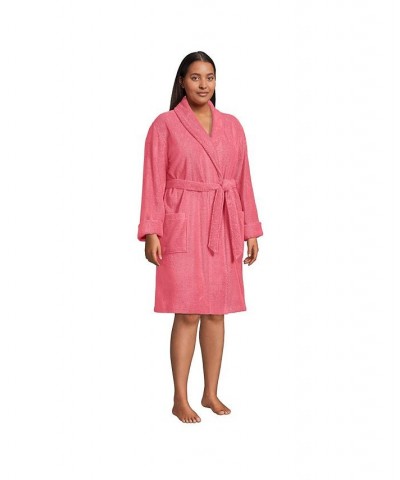 Women's Plus Size Cotton Terry Knee Length Spa Bath Robe Pink $48.98 Sleepwear