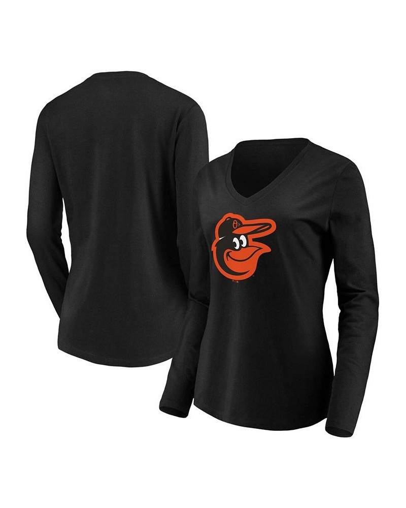 Women's Black Baltimore Orioles Official Logo Long Sleeve V-Neck T-shirt Black $24.29 Tops