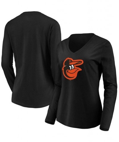 Women's Black Baltimore Orioles Official Logo Long Sleeve V-Neck T-shirt Black $24.29 Tops