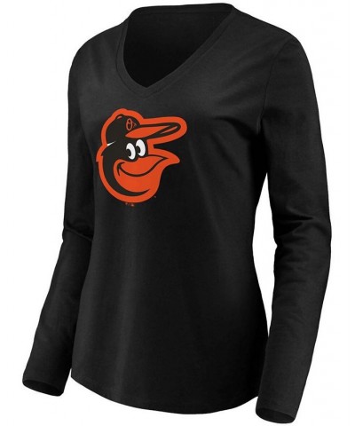 Women's Black Baltimore Orioles Official Logo Long Sleeve V-Neck T-shirt Black $24.29 Tops