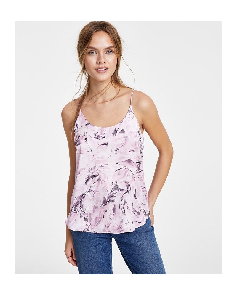 Women's Marble-Print Scoop-Neck Camisole Top Pink $22.85 Tops