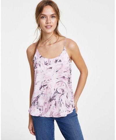 Women's Marble-Print Scoop-Neck Camisole Top Pink $22.85 Tops