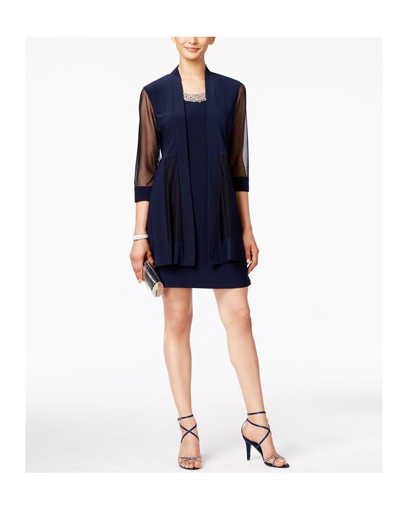 Petite Embellished Dress and Illusion Duster Jacket Navy Blue $32.70 Dresses