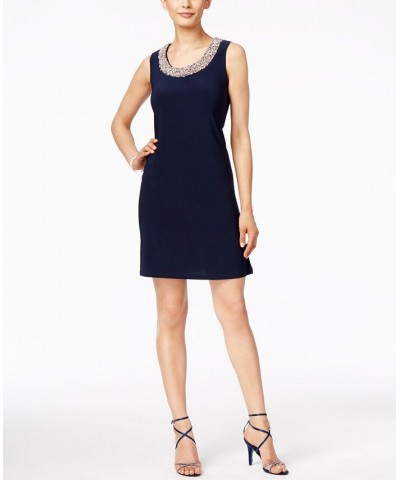 Petite Embellished Dress and Illusion Duster Jacket Navy Blue $32.70 Dresses