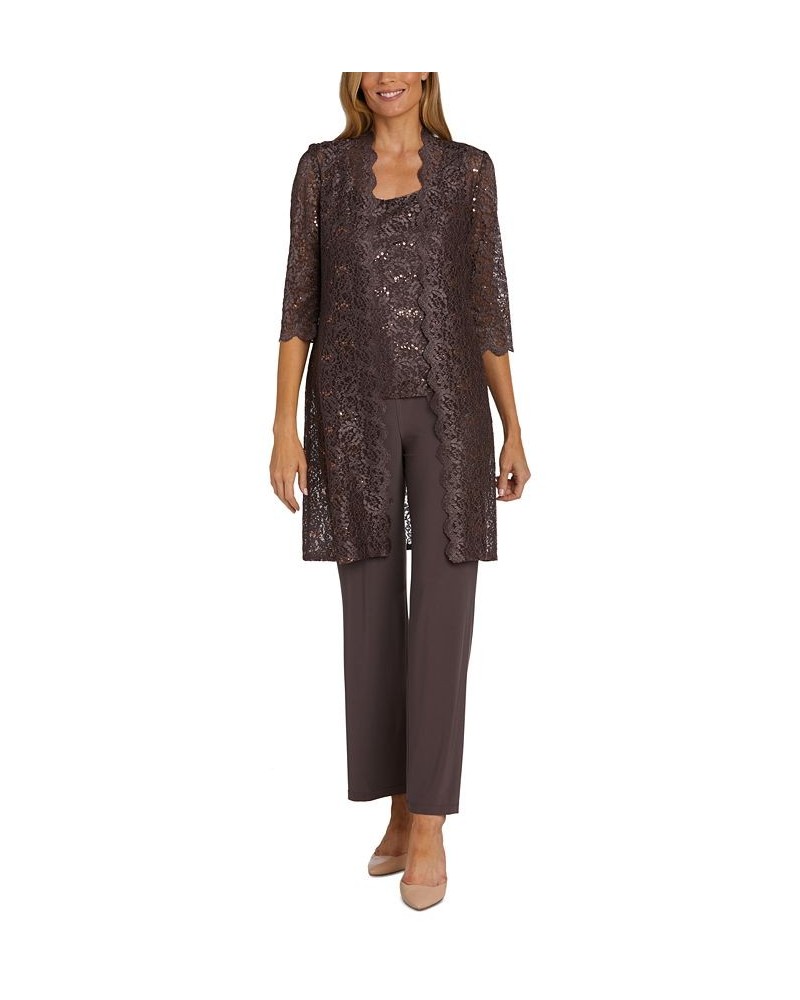 3-Pc. Sequined Lace Pantsuit & Jacket Dark Rose $55.60 Dresses