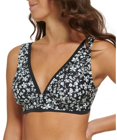 Women's Printed Mesh-Trimmed Bikini Bra Top Black $39.60 Swimsuits