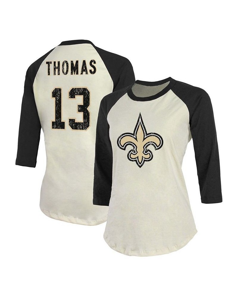 Women's Michael Thomas Cream Black New Orleans Saints Player Raglan Name Number 3/4 Sleeve T-shirt Cream, Black $24.00 Tops