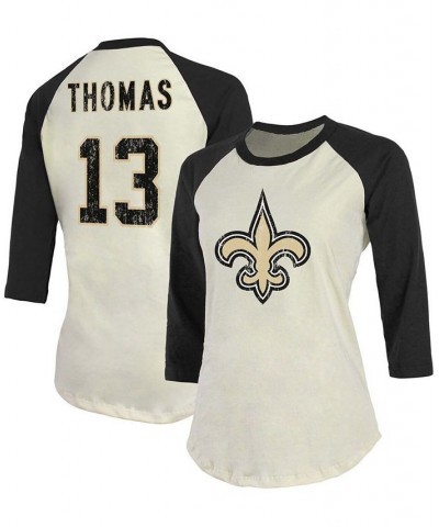 Women's Michael Thomas Cream Black New Orleans Saints Player Raglan Name Number 3/4 Sleeve T-shirt Cream, Black $24.00 Tops