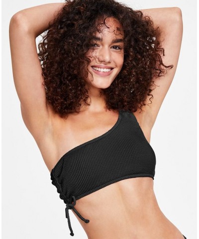 Juniors' One-Shoulder Side-Shirred Bikini Top Black $20.29 Swimsuits