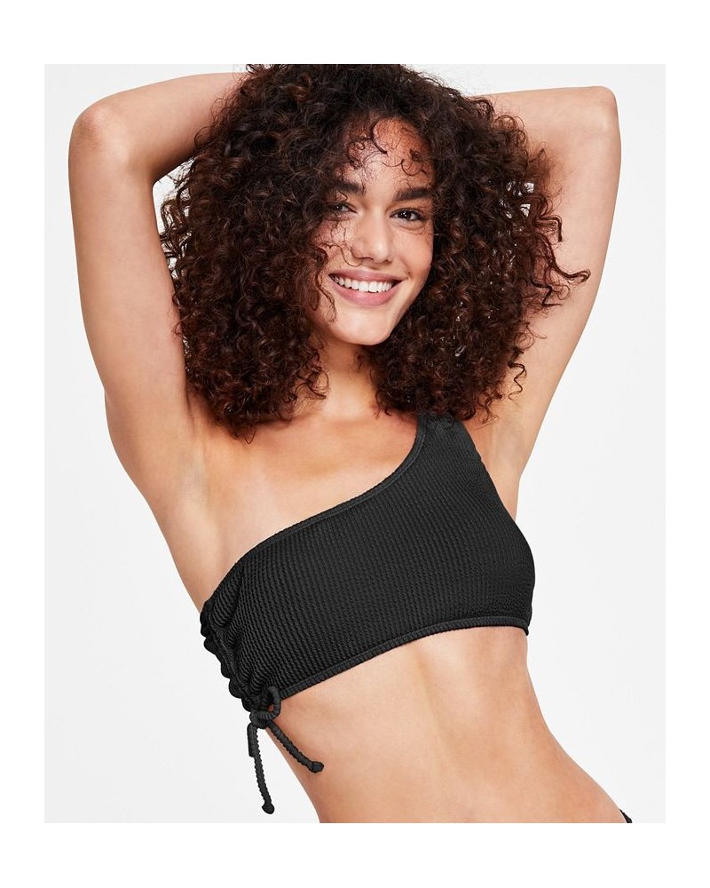 Juniors' One-Shoulder Side-Shirred Bikini Top Black $20.29 Swimsuits