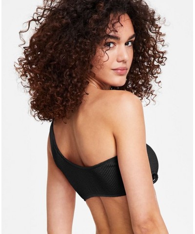 Juniors' One-Shoulder Side-Shirred Bikini Top Black $20.29 Swimsuits