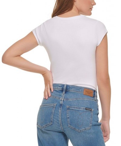 Women's Cap-Sleeve V-Neck Bodysuit White $15.16 Tops