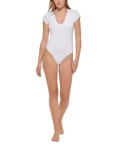 Women's Cap-Sleeve V-Neck Bodysuit White $15.16 Tops