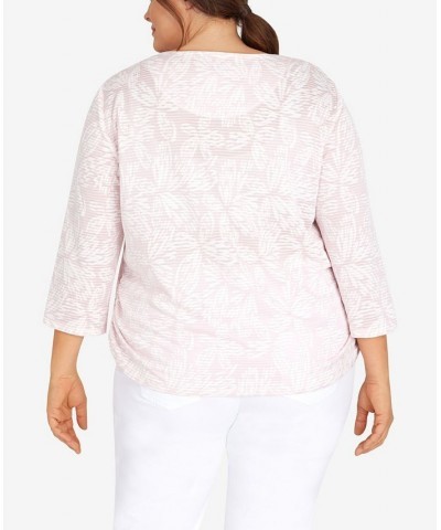 Plus Size Classic Floral Jacquard Butterfly Knit Top with Necklace Pink $29.40 Tops