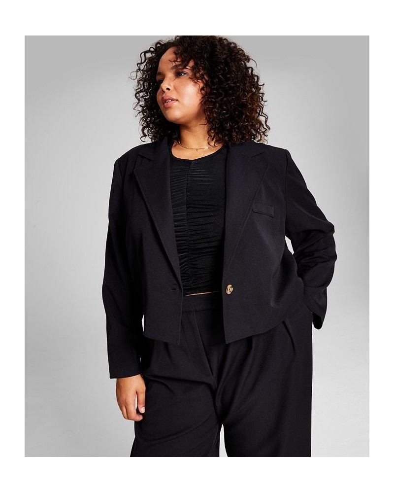 Trendy Plus Size Cropped Blazer Black $19.75 Jackets