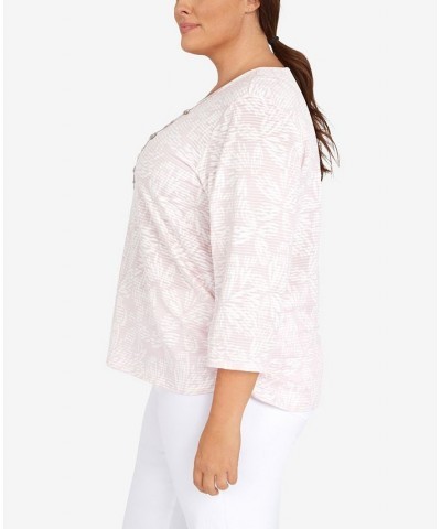 Plus Size Classic Floral Jacquard Butterfly Knit Top with Necklace Pink $29.40 Tops