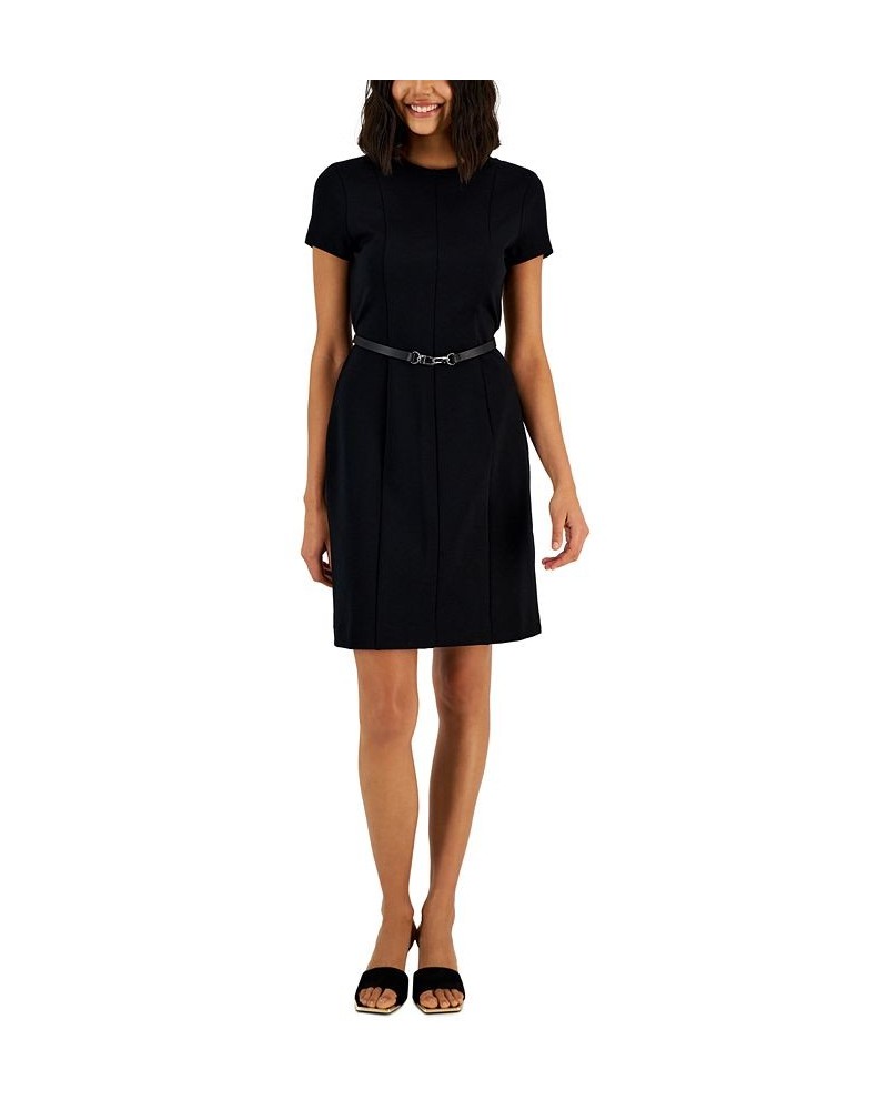 Petite Short-Sleeved Belted Dress Deep Black $33.67 Dresses