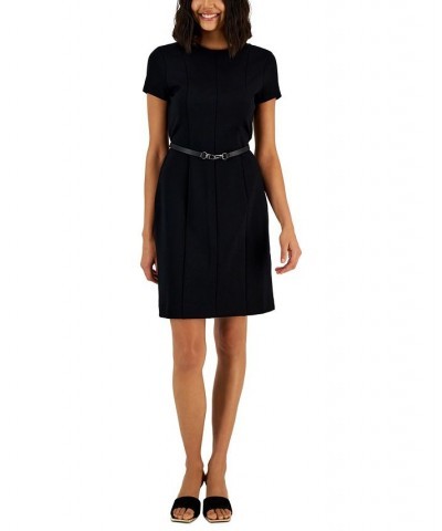 Petite Short-Sleeved Belted Dress Deep Black $33.67 Dresses