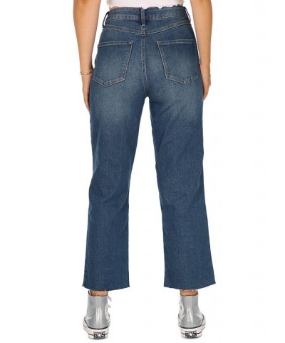 Juniors' Mom Stove Pipe High-Rise Raw-Hem Jeans Indigo Med $16.12 Jeans