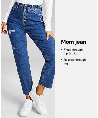 Juniors' Mom Stove Pipe High-Rise Raw-Hem Jeans Indigo Med $16.12 Jeans