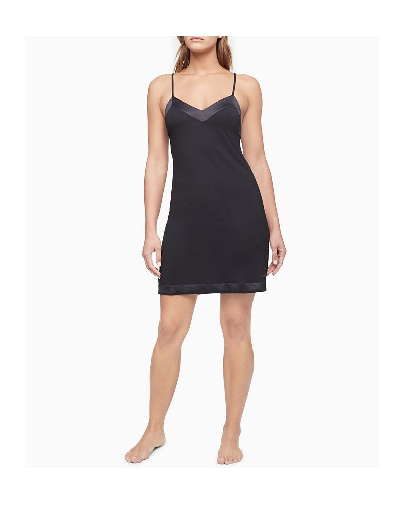 Satin-Trim Chemise Nightgown QS6531 Black $28.45 Sleepwear