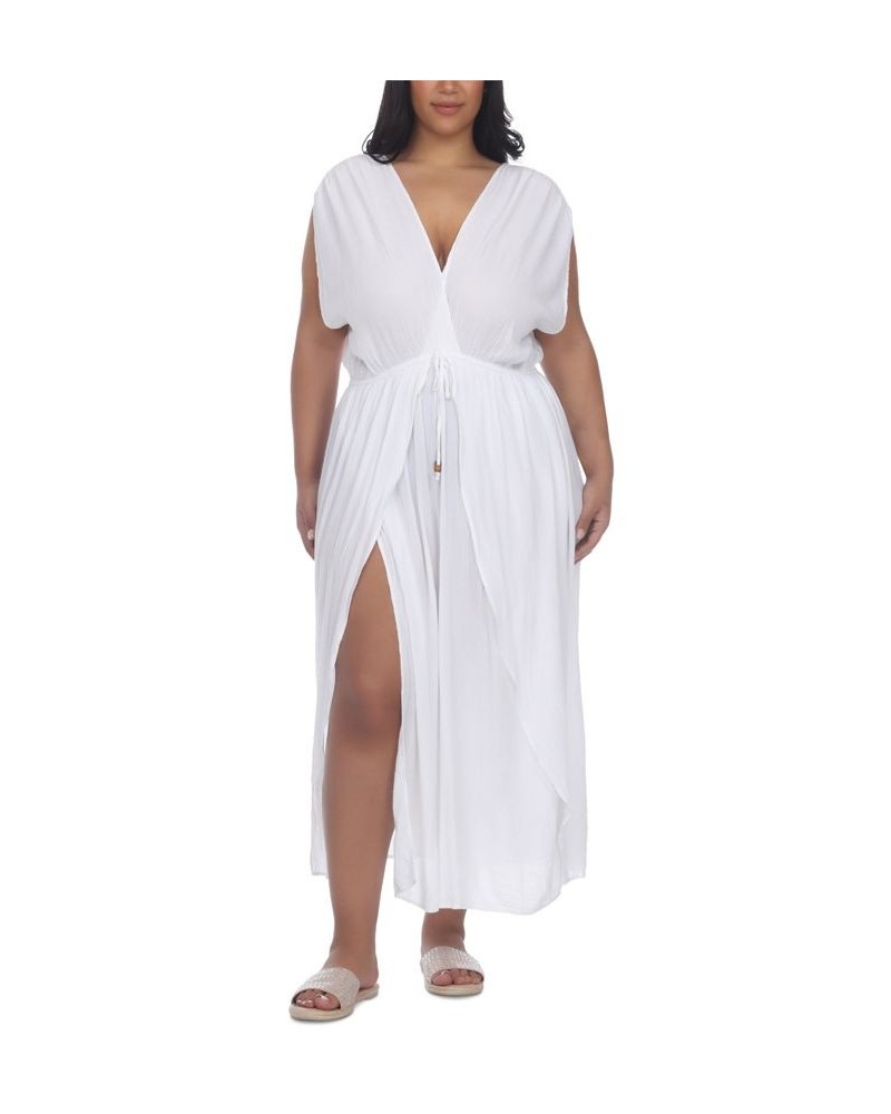 Plus Size Front Slit Cover-Up Maxi Dress White $28.56 Swimsuits