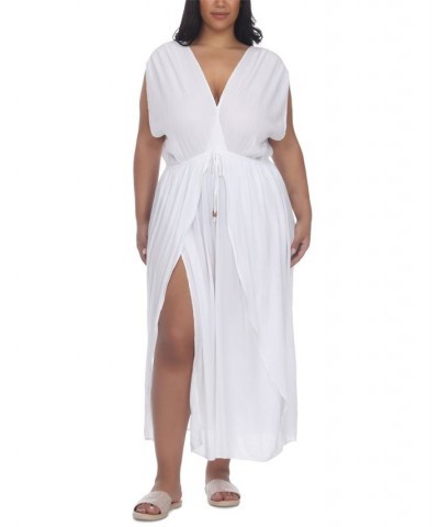 Plus Size Front Slit Cover-Up Maxi Dress White $28.56 Swimsuits