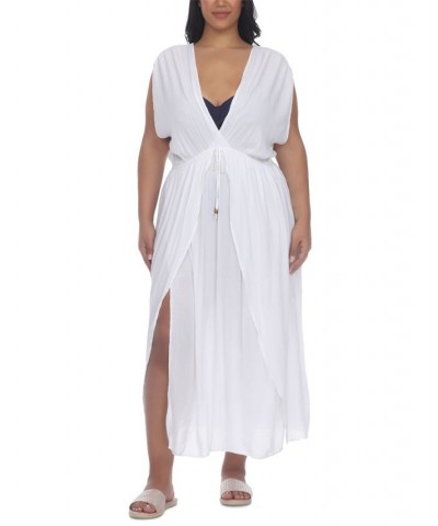 Plus Size Front Slit Cover-Up Maxi Dress White $28.56 Swimsuits