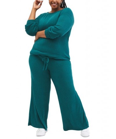 Plus Size Under Belly Hacci Wide-Leg Maternity Pants Blue $19.35 Pants