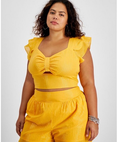 Plus Size Cropped Cutout Flutter-Sleeve Top Gold Brick $19.11 Tops