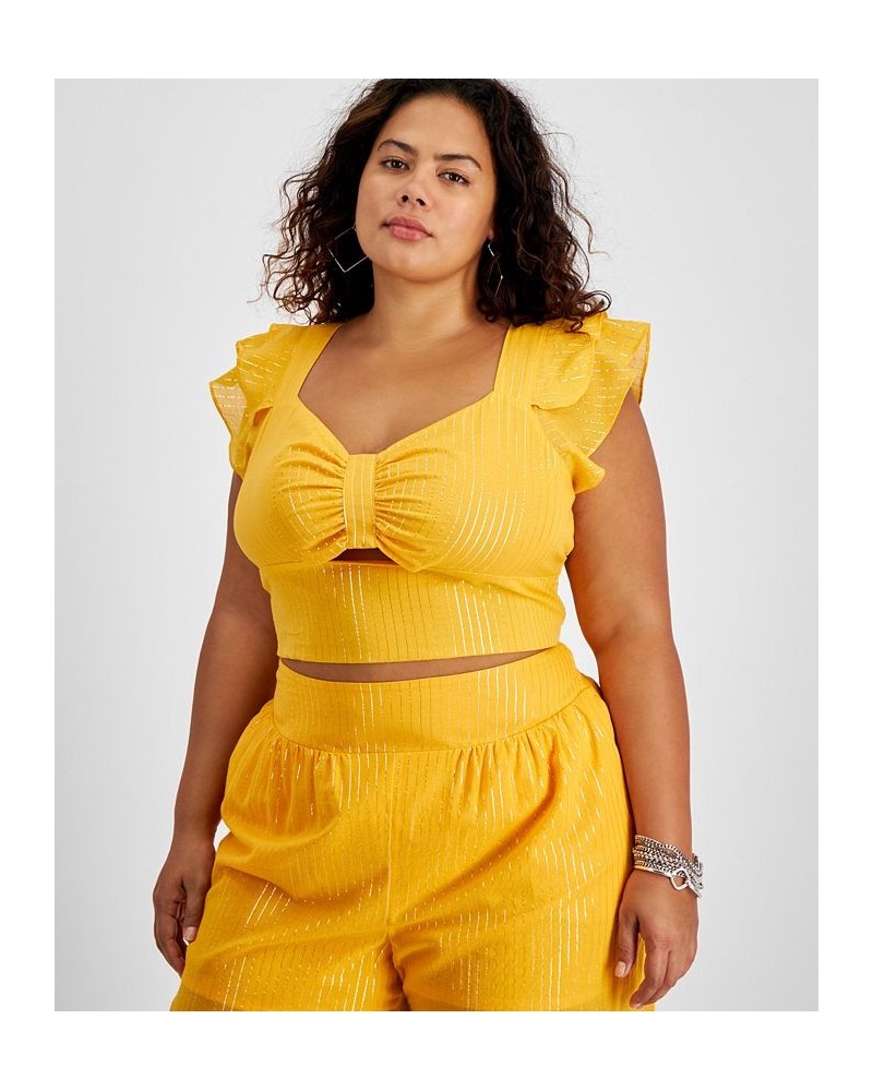 Plus Size Cropped Cutout Flutter-Sleeve Top Gold Brick $19.11 Tops