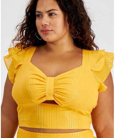 Plus Size Cropped Cutout Flutter-Sleeve Top Gold Brick $19.11 Tops