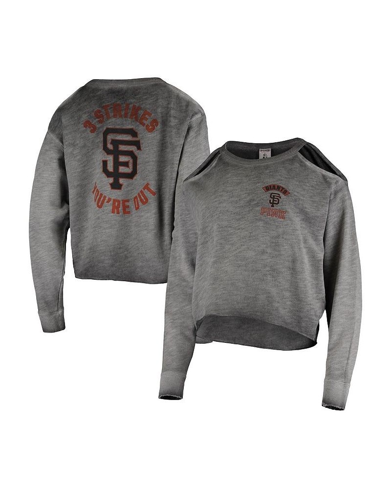 Women's Gray San Francisco Giants Three Strikes Cropped Cold Shoulder Long Sleeve T-shirt Gray $28.00 Tops