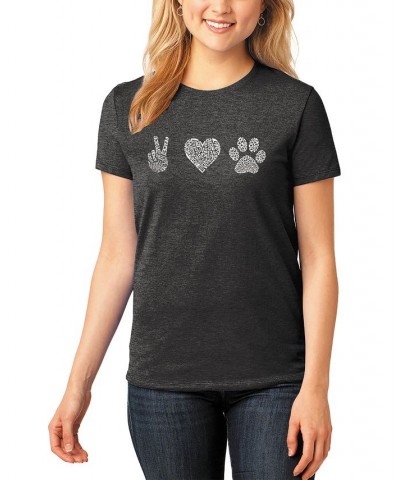 Women's Premium Blend Peace Love Dogs Word Art T-shirt Black $21.45 Tops