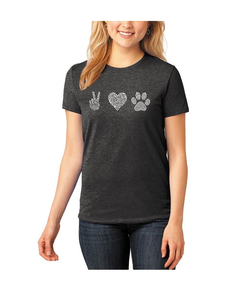 Women's Premium Blend Peace Love Dogs Word Art T-shirt Black $21.45 Tops