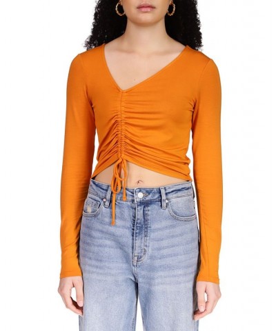 Women's Stunner Asymmetric Ruched Cropped Top Pumpkin $16.09 Tops