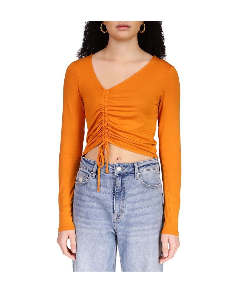 Women's Stunner Asymmetric Ruched Cropped Top Pumpkin $16.09 Tops