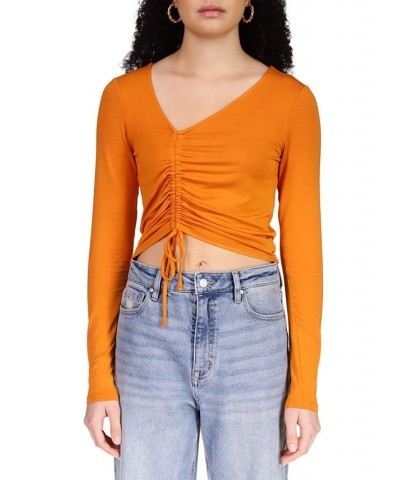 Women's Stunner Asymmetric Ruched Cropped Top Pumpkin $16.09 Tops