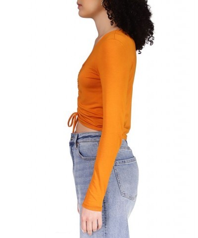 Women's Stunner Asymmetric Ruched Cropped Top Pumpkin $16.09 Tops