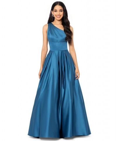 Juniors' Lamour One-Shoulder Ball Gown Blue $38.70 Dresses