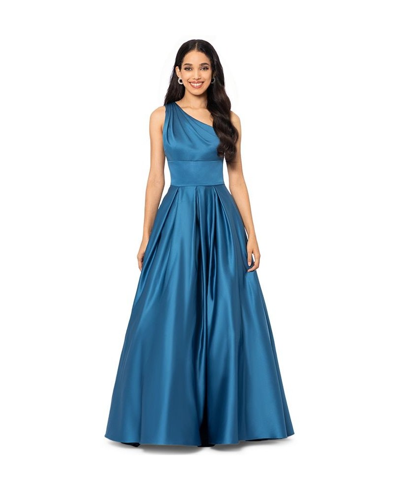 Juniors' Lamour One-Shoulder Ball Gown Blue $38.70 Dresses