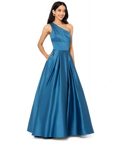 Juniors' Lamour One-Shoulder Ball Gown Blue $38.70 Dresses