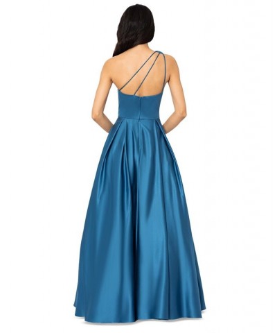 Juniors' Lamour One-Shoulder Ball Gown Blue $38.70 Dresses