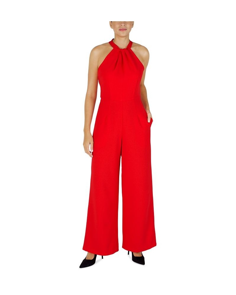 Twist-Front Halter Jumpsuit Watermelon $60.68 Pants