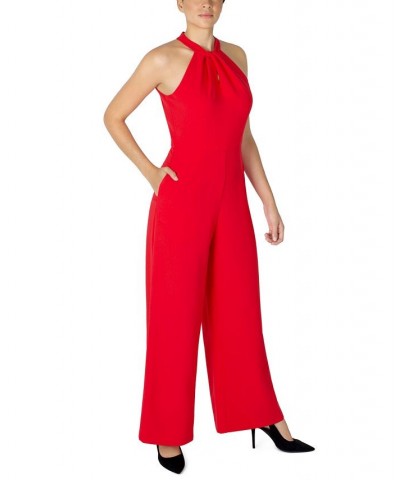 Twist-Front Halter Jumpsuit Watermelon $60.68 Pants