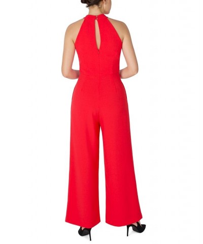 Twist-Front Halter Jumpsuit Watermelon $60.68 Pants