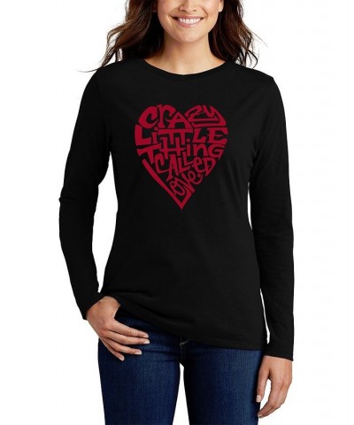 Women's Long Sleeve Word Art Crazy Little Thing Called Love T-shirt Black $15.17 Tops