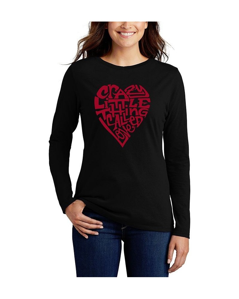 Women's Long Sleeve Word Art Crazy Little Thing Called Love T-shirt Black $15.17 Tops